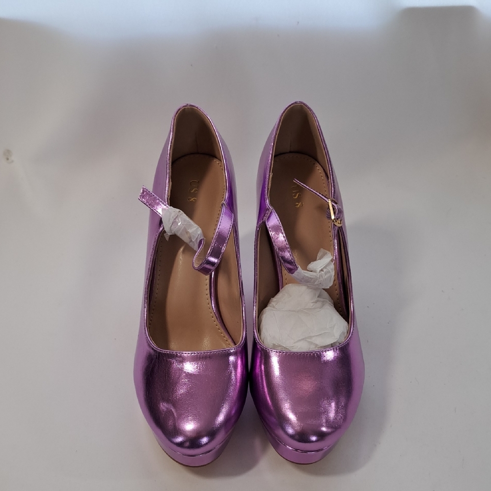 Shiny Purple Heels with Strap